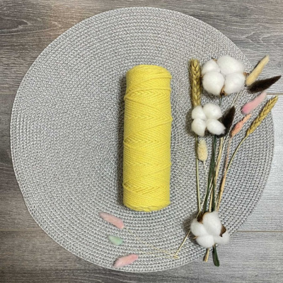 Шнур хлопковый 4 мм без сердечника (желтый) 50м