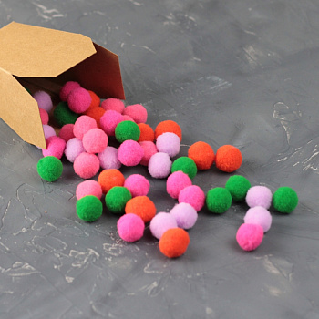 Помпоны, 15  мм, 50 шт/упак, 100% полиэстер, 5 цветов в ассортименте по 10 шт, ТМ Рукоделие 