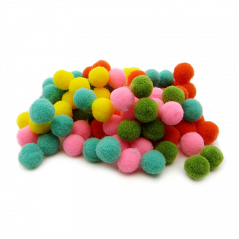 Помпоны, 10  мм, 100 шт/упак, 100% полиэстер, 5 цветов в ассортименте по 20 шт, ТМ Рукоделие 