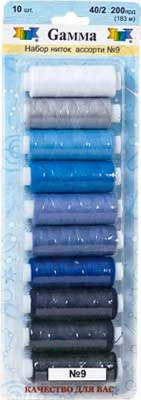 Нитки швейные (полиэстер) "Gamma" 40/2 ассорти 200 я 183 м 10 шт №09