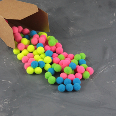 Помпоны, 10  мм, 100 шт/упак, 100% полиэстер, 5 цветов в ассортименте по 20 шт, ТМ Рукоделие 