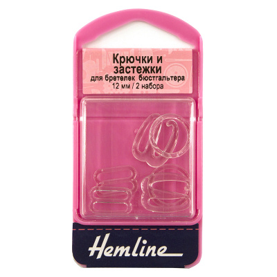 Крючки и застежки для бретелек бюстгалтера 12 мм "Hemline", 2 комплекта, прозрачный 470.12