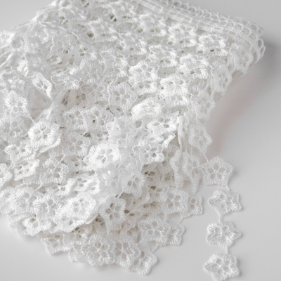 Кружево гипюр с подвесками цветы, белый 20*270 см