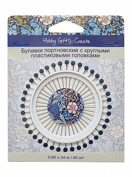 Булавки портновские с круглыми пластиковыми головками, в органайзере,цвет синий,40 шт.Арт HGC668.01