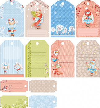 Набор тэгов "Рукоделие" TAG-12 Зимний переполох, 12 шт.