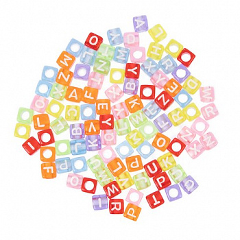 Бусины"Hobbius" пластик ABFB-02  6 мм 100шт. ± 5 г №01 цветные/белые буквы "англ. алфавит"