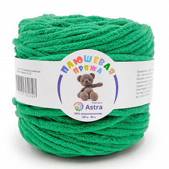 Пряжа Astra Premium "Плюшевая" 100гр. 80м, 100% п/э (2шт/упак) (412, изумрудно-зеленый)