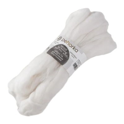 Шерсть для валяния 100% полутонкая шерсть, 50 г, №0001 белый, упак (10шт.)