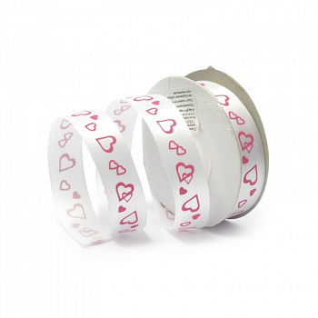 Лента атласная с рисунком арт.TBY.ЛДР.ZT-05.1 шир.1,5см цв.A2-001 уп.9,14 м сердечки на белом