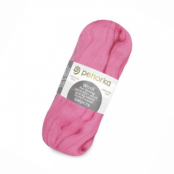 Шерсть для валяния 100% полутонкая шерсть, 50 г, №0011 ярко розовый, упак (10шт.)