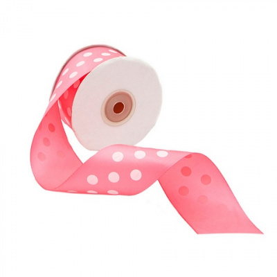 Лента атласная 'Горошек', 45мм*22,5м цв. розовый