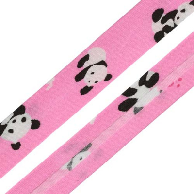 Косая бейка с детским принтом 'Панды' 15мм*54,9м (100% хб) 1AS-039 розовый
