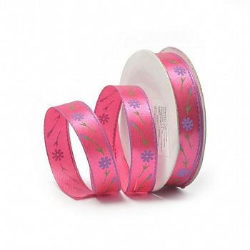 Лента атласная с рисунком арт.TBY.ЛДР.CK-08.3 шир.1,5см цв.141 уп.9,14 м, цветы на красном