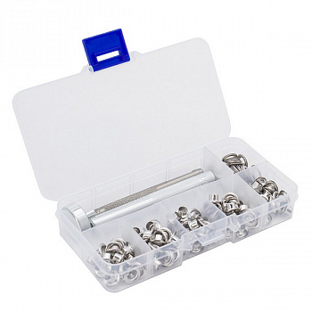 Люверсы с инструментом для установки, никель, d-5мм, упак./100 компл.(+/- 2 шт), в органайзере 12,7*