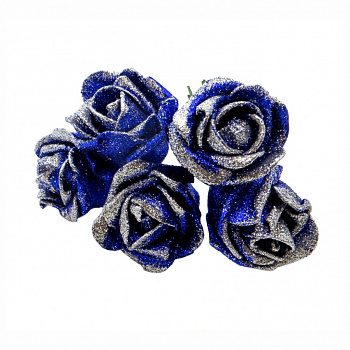 Декоративный букетик "Рукоделие" DKB204 Розы синие с глитером.