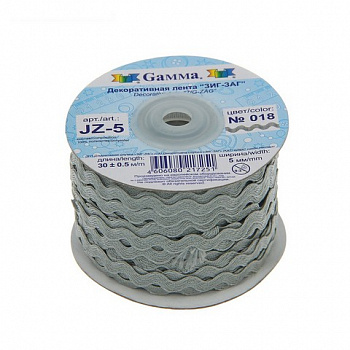 Тесьма отделочная JZ-5 "Gamma" ЗИГ-ЗАГ 5 мм*30 м. цв.018 св.серый