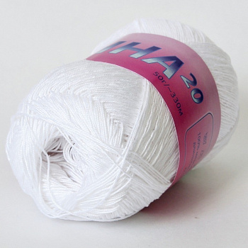Анна 20, пряжа для ручного вязания 50г/330м (582, белоснежный)