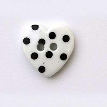 Пуговицы в тубе, QN164-W2  Сердце в горошек 24/2  36 шт/упак. (009 бело-черный) 