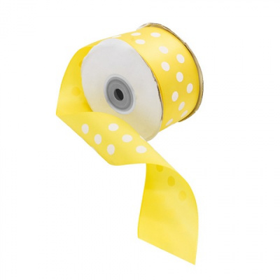 Лента атласная 'Горошек', 45мм*22,5м цв. желтый