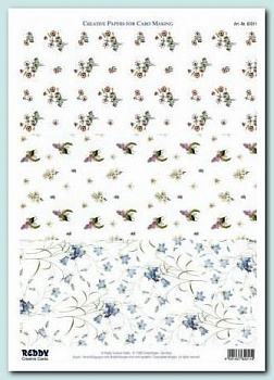 Фон бумажный для аппликаций  210х297мм"лиловые, абрикосовые, розовые цветы"