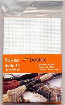 Канва Aida 14 "Bestex" 100% хлопок, 50*50 см, цв. белый