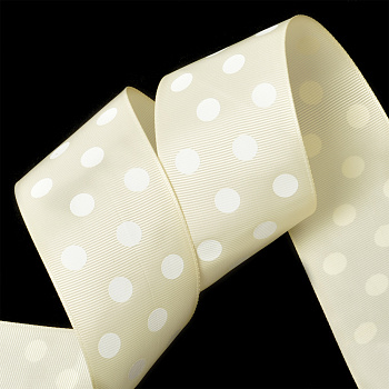 Лента репсовая в рубчик арт.LDRG81502950 (126) крупный горох 50мм цв.бежевый-белый уп.27,4м