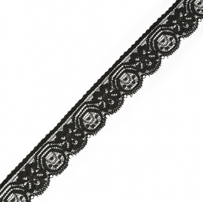Кружево-стрейч арт.TBY-2076 шир.27мм, цв.черный уп.18,3м
