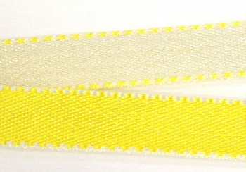 Лента атласная двухцветная FSM, 10мм*20м (051 желтый/белый)