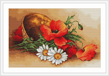 B500 Набор д/вышивания "Лука-С"канва 7 кл."Маки и ромашки в корзине"40 х 25,5 см