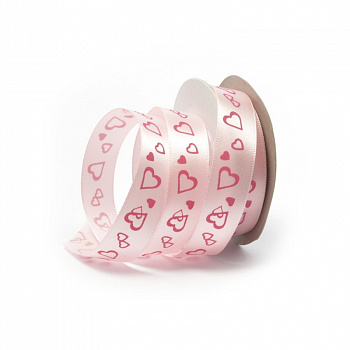 Лента атласная с рисунком арт.TBY.ЛДР.ZT-05.4 шир.1,5см цв.A2-013 уп.9,14 м сердечки на розовом