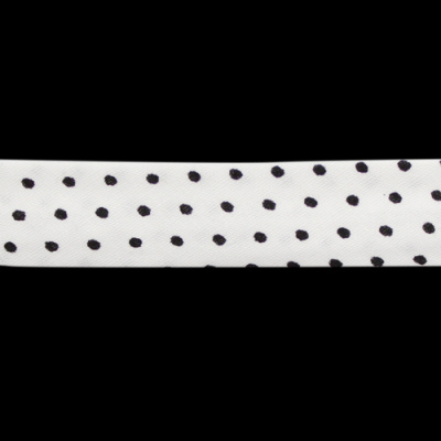 Косая бейка с принтом "Горох" х/б, 15 мм, 65,8 м/шт FBF98 белый