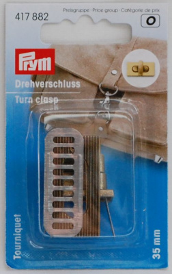 Поворотный замок для сумок 35х20 мм, цв. состаренной латуни почищенной