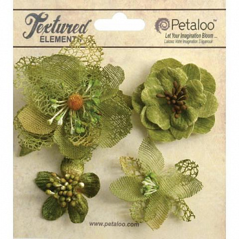Набор цветов из ткани "Petaloo" 1256-201 Mixed Textured Blossoms х 4- M