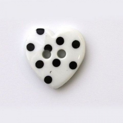 Пуговицы в тубе, QN164-W2  Сердце в горошек 24/2  36 шт/упак. (009 бело-черный) 
