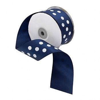 Лента атласная 'Горошек', 45мм*22,5м цв. темн.синий