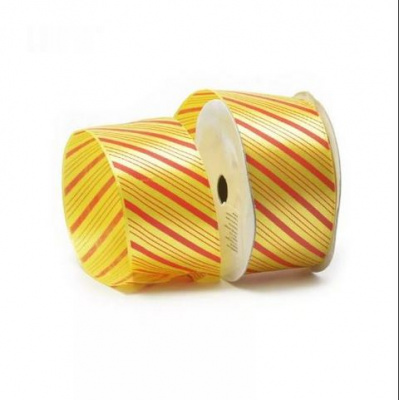 Лента атласная с рисунком арт.TBY.ЛАР.TX-02.3 шир.4см цв.117 желтое. уп.9,14 м