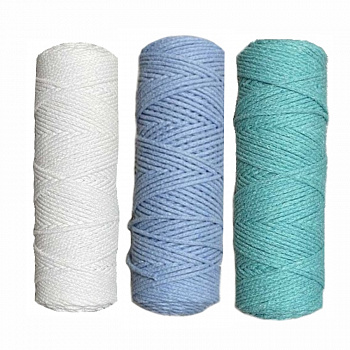 Набор шнуров хлопковых 4мм (белый+голубой+мята)