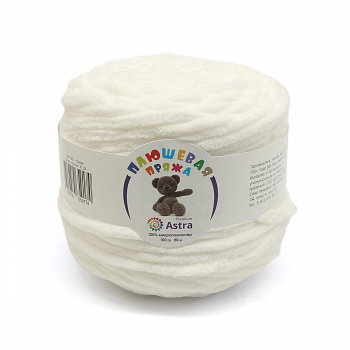 Пряжа Astra Premium "Плюшевая" 100гр. 80м, 100% п/э (2шт/упак) (001, белый)
