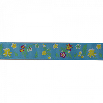 Лента репсовая 'Полевые цветы' 2 см*22,86 м  (голубой)