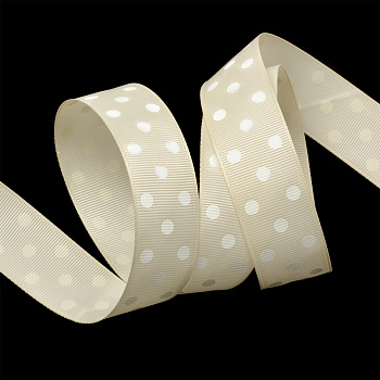 Лента репсовая в рубчик арт.LDRG81502925 (125) крупный горох 25мм  цв.бежевый-белый уп.27,4м