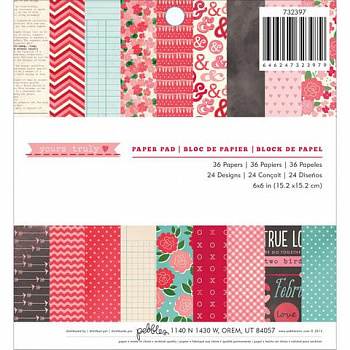 Набор бумаги Pebbles "Yours Truly" 15,2х15,2см (36 листов)