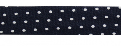 Косая бейка с принтом "Горох" х/б, 15 мм, 65,8 м/шт FBF101 синий