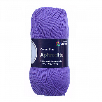Афродита, пряжа для ручного  вязания100гр. 200м (50% шерсть, 50% акрил)  (01, сирень)