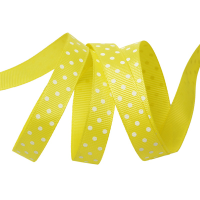 Лента репсовая в рубчик арт.LDRG64002912 (115) крупный горох 12мм  цв.желтый-белый уп.27,4м