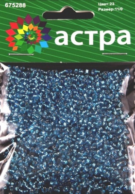 Бисер "Астра", (стекло), 11/0, упак./20 г. цв. 23 голубой/прозр.серебрист.
