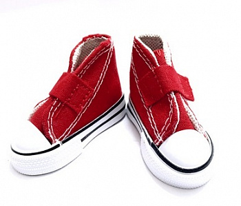 Кеды для кукол на 1.лип. , размер по подошве 7,5см*выс.4,5см., пара, цв.красн.