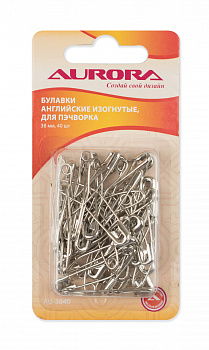 Булавки AURORA AU-3840 английские изогнутые, 38 мм, 40 шт.