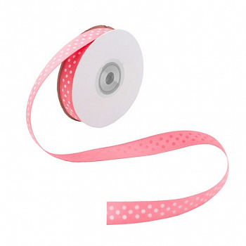Лента атласная 'Горошек', 15мм*22,5м цв. розовый