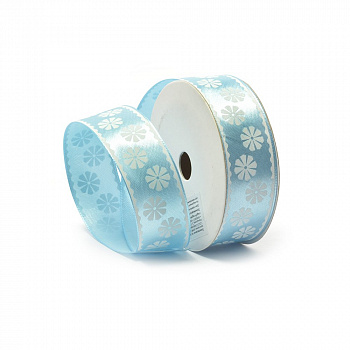 Лента атласная с рисунком арт.TBY.ЛДР.CK-10.4 шир.2,5см цв.70 уп.9,14 м голубой