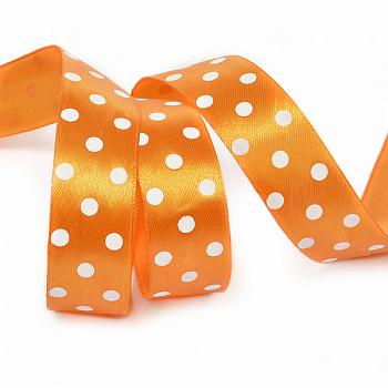 Лента атласная арт.LDAG66802925 (59) крупный горох 25мм цв.оранжевый-белый уп.27,4м